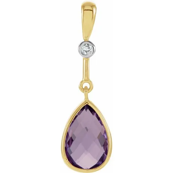 14Kt Yellow Gold Amethyst Teardrop Pendant with Diamond Accent Swede's Jewelers East Windsor, CT