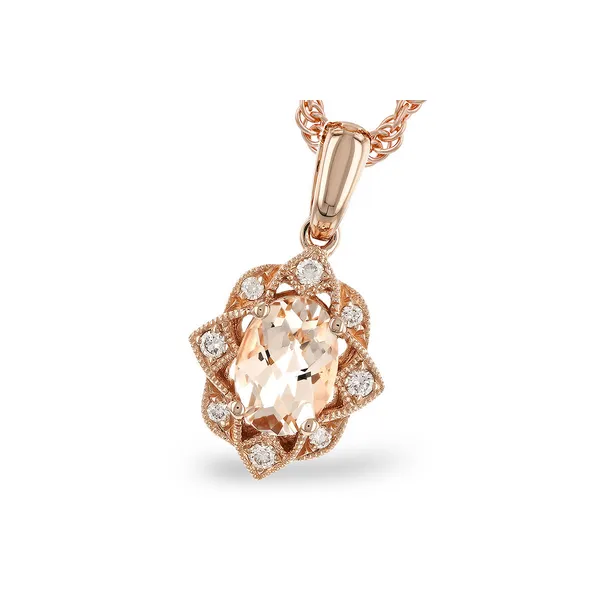 14Kt Rose Gold Oval Morganite with Diamond Accents Necklace Swede's Jewelers East Windsor, CT