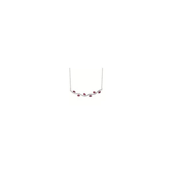 14Kt White Gold Ruby & Diamond Wavy Bar Necklace 18