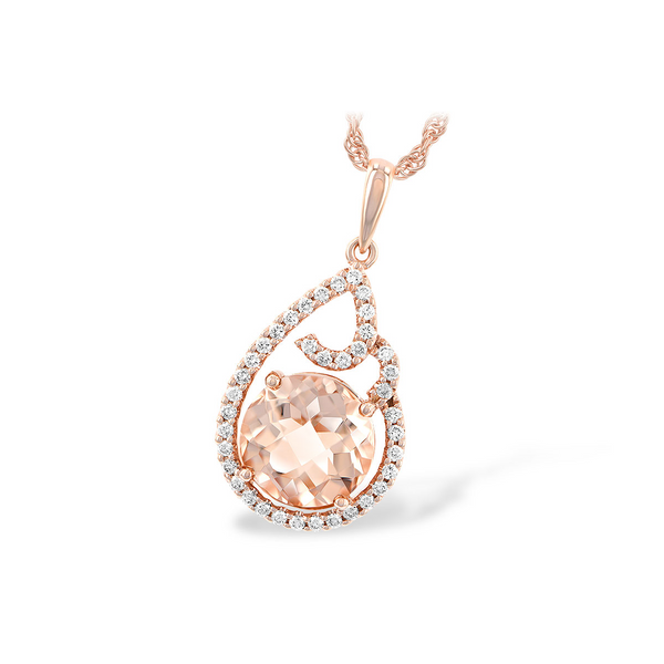 14Kt Rose Gold Morganite 2.85ct  Diamond 3.14ctw G-SI1 Pendant on 18
