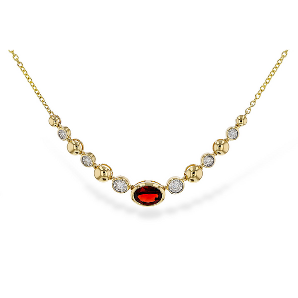 14Kt Yellow Gold Garnet/Diamond  Illusion Necklace 17