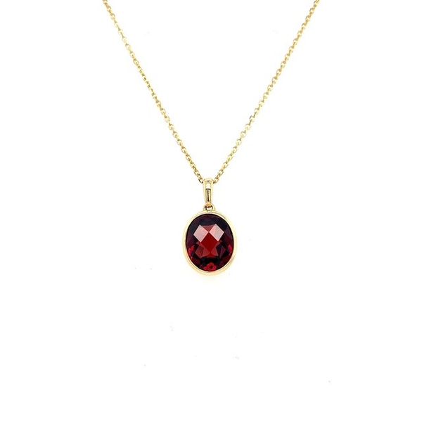 14Kt Yellow Gold Garnet 11x9mm Oval Pendant on 18