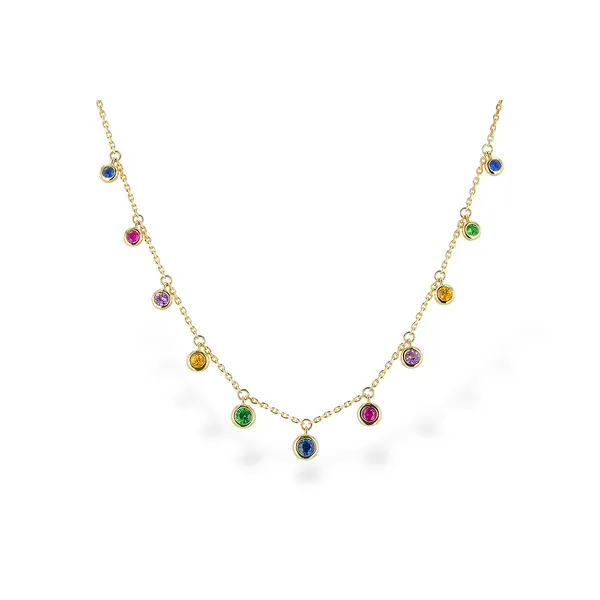 14Kt Yellow Gold Sapphire & Green Garnet Necklace 18
