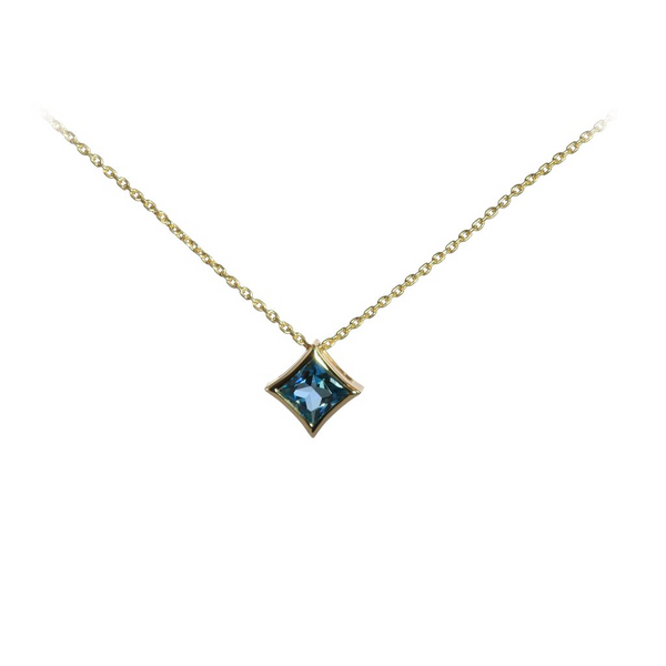 14Kt Yellow Gold London Blue Topaz Pendant on 16-18