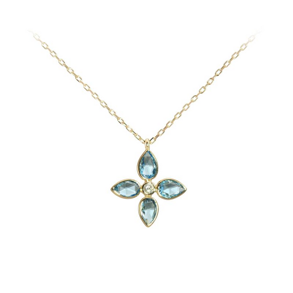 14Kt Yellow Gold London Blue Flower Diamond Accent Pendant on 18