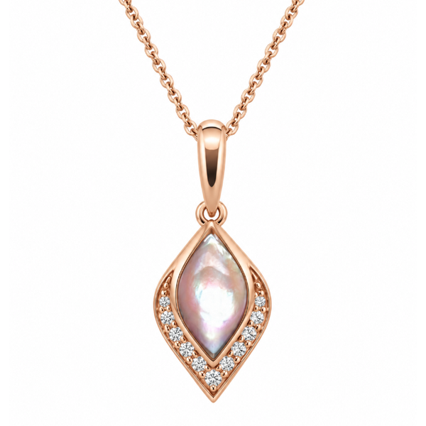 14Kt Rose Gold Pink Mother of Pearl Diamond Necklace Swede's Jewelers East Windsor, CT