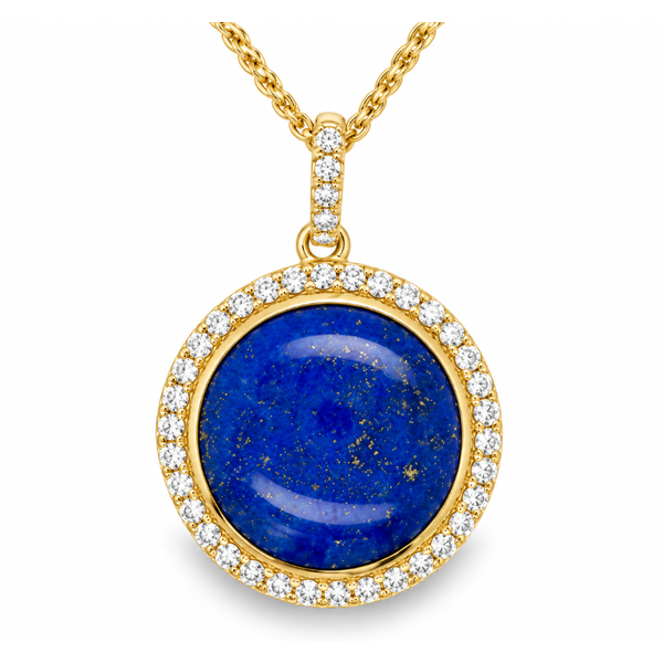 14Kt Yellow Gold Lapis Diamond Pendant .24CTW on 18