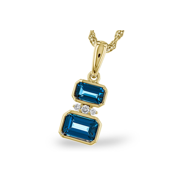 14KtYellow Gold London Blue Topaz Necklace with Accent Diamonds Swede's Jewelers East Windsor, CT