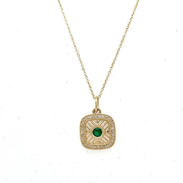14ktyg Halo Diamond .15ctw  Pendant with Emerald 3.5mm in the Center 18