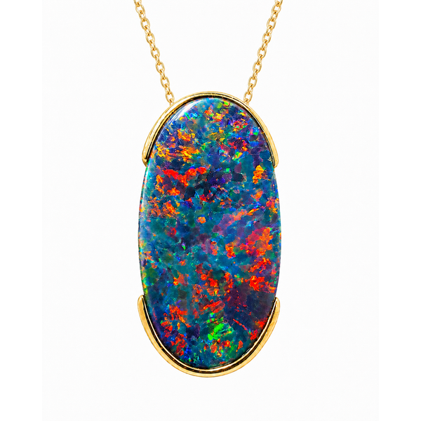 14K Yellow Gold Australian Opal Doublet 22x11mm Pendant Swede's Jewelers East Windsor, CT