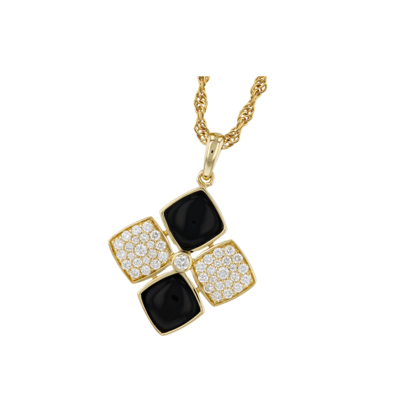14k Yellow Gold Onyx and Diamond Gold Pendant with 18