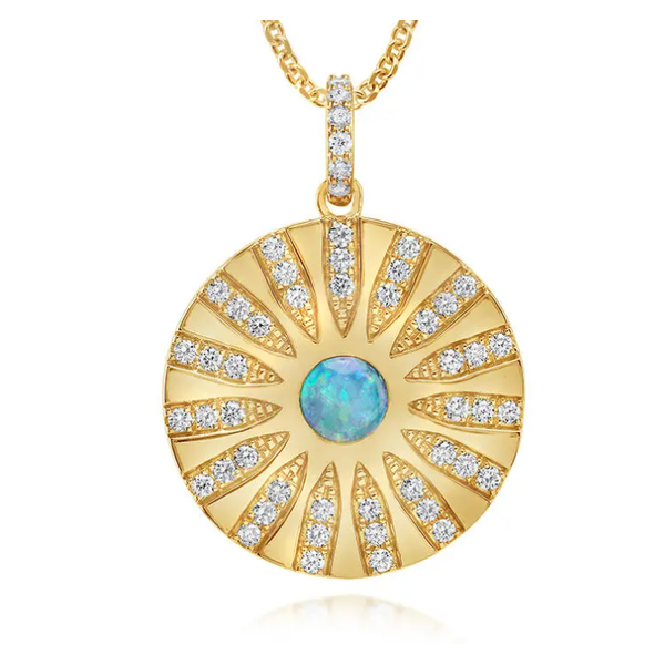 14Kt Yellow Gold Medallion Pendant with Australian Opal & Diamonds Swede's Jewelers East Windsor, CT