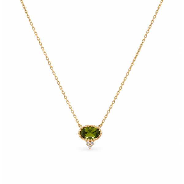 14 KY Peridot & Diamond Necklace, 0.41 Cts oval peridot, 0.02 Cts round diamonds, 18