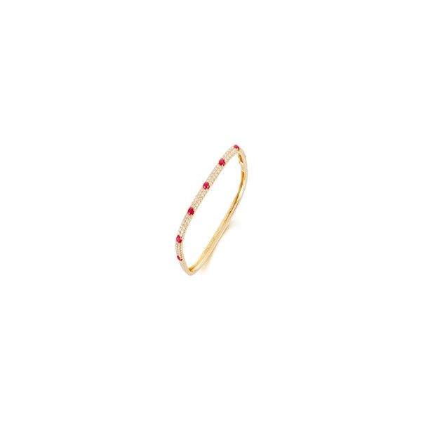 14Kt Yellow Gold Ruby/Diamond 1.29CTW Squared Bangle Bracelet with Safety Clasp Swede's Jewelers East Windsor, CT