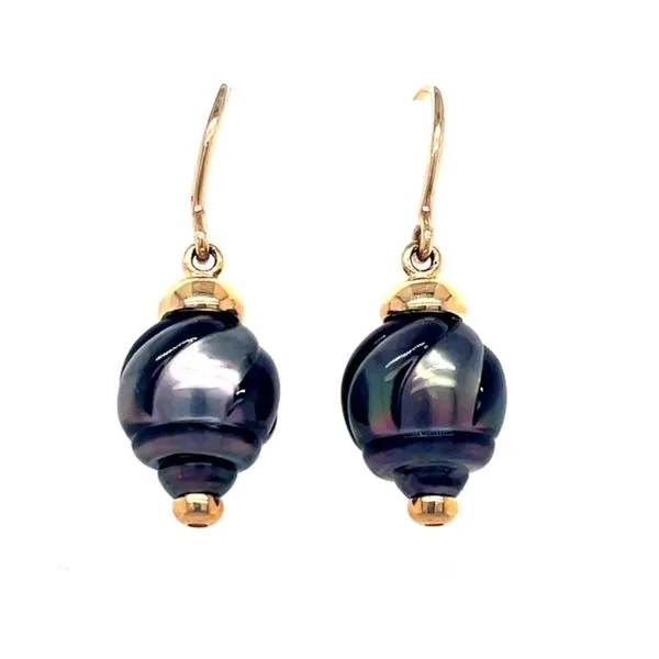 14kt Yellow Gold Carved Tahitian Rolo Pearl Earrings. Swede's Jewelers East Windsor, CT