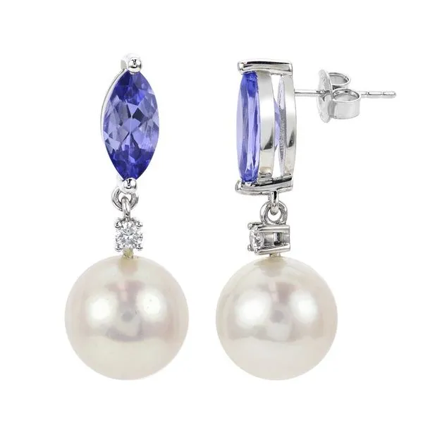 Imperial 14kt white gold 8.5-9mm cultured pearl, tanzanite and diamond dangle earrings. 0.06 CTTW Swede's Jewelers East Windsor, CT