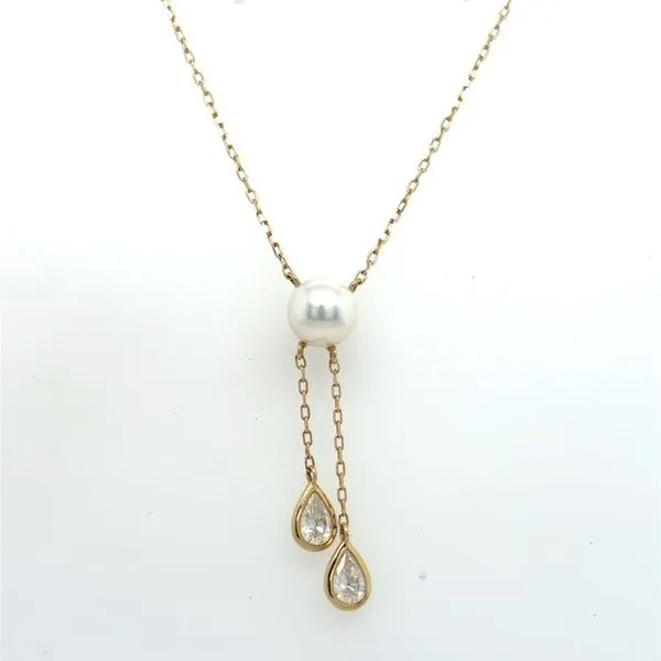 14Kt Yellow Gold 7mm Akoya Pearl & Lab Grown Diamond .50ctw Necklace 18