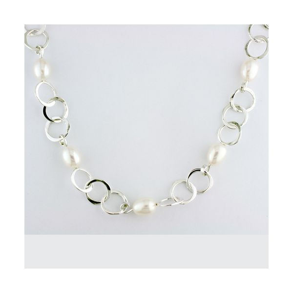 Tom Kruskal Sterling Silver Circle Chain with Freshwater Pearls Swede's Jewelers East Windsor, CT