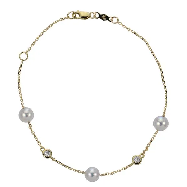 14Kt Yellow Gold Pearl & Lab Grown Diamond .14ctw By the Yard Bracelet 7.5