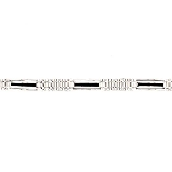 14K White Gold Men's Link Bracelet With Onyx Swede's Jewelers East Windsor, CT