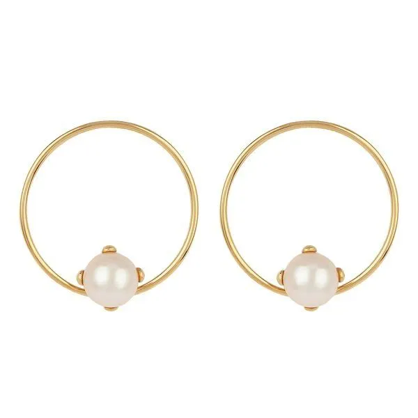 Carla 14Kt Yellow Gold Open Circle Earring With Fresh Water Pearl Swede's Jewelers East Windsor, CT