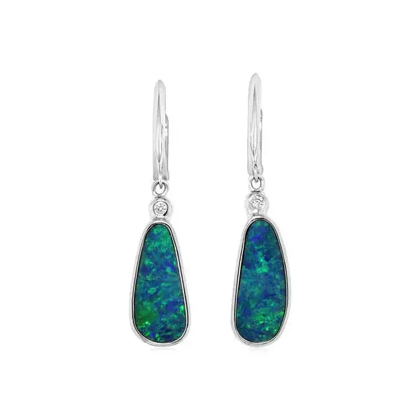 Parle 14Kt White Gold Australian Opal Doublet Earrings With Diamonds.03Dtw Swede's Jewelers East Windsor, CT