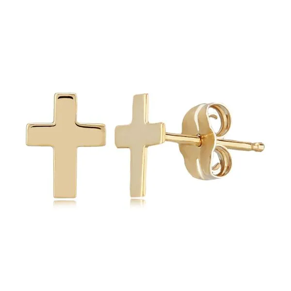 Carla Lady's Yellow 14 Karat Stud Crosses Earrings Swede's Jewelers East Windsor, CT
