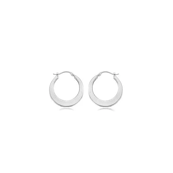 14K White Gold Plain Flat Hoop Earrings