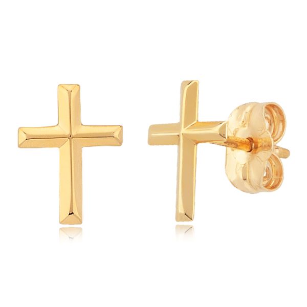 14Kt Yellow Gold Small Raised Cross Earrings Swede's Jewelers East Windsor, CT