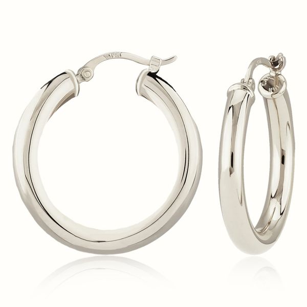 14Kt White Gold Medium Hoop Earrings Swede's Jewelers East Windsor, CT