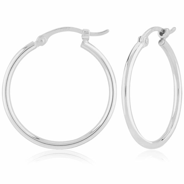 14K White Gold Thin Hoop Earrings 1.5X25mm Swede's Jewelers East Windsor, CT