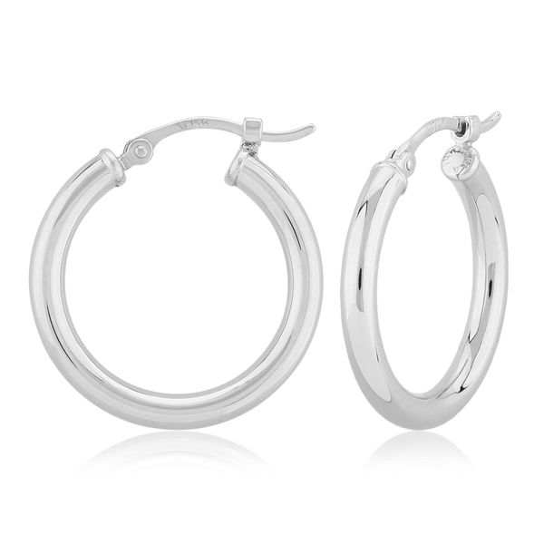 14Kt White Gold MediumTube Hoop Earrings Swede's Jewelers East Windsor, CT