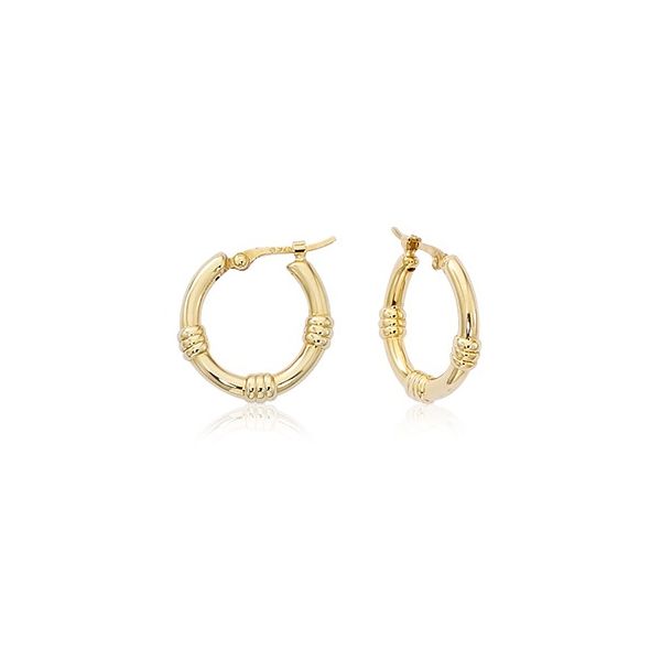 14K Yellow Gold Bamboo Small Hoop Earrings Swede's Jewelers East Windsor, CT