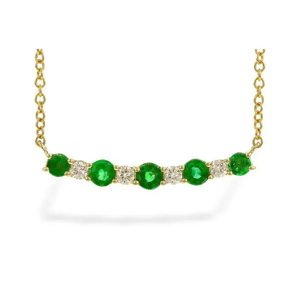 14K Yellow Gold Emerald And Diamond Necklace.  0.43 Ctr  ...