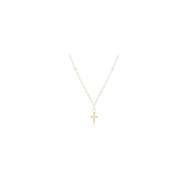 14Kt Yellow Gold Small Cross on Cable / Paperclip Chain 16