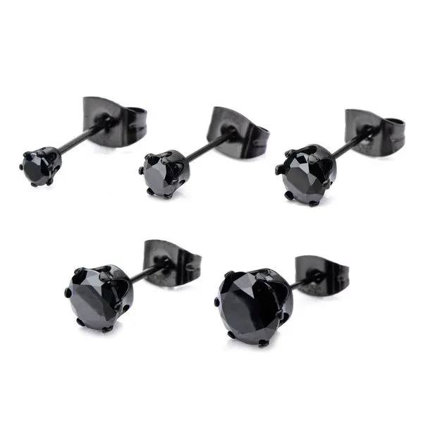 Inox Black Stainless Steel Black CZ 8mm Stud Earrings Swede's Jewelers East Windsor, CT