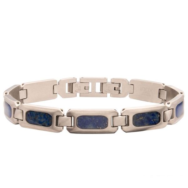 Inox Stainless Steel Lapis Inlay Bracelet 9.5mm Swede's Jewelers East Windsor, CT