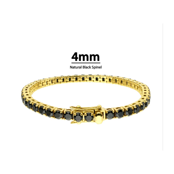 Men's 18kt Gold Plated Black Spinel Tennis Bracelet Swede's Jewelers East Windsor, CT