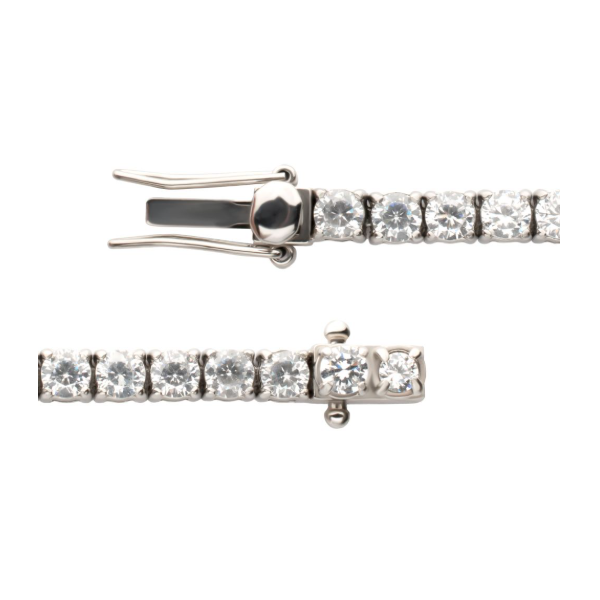 Men's Stainless Steel White Sapphire Tennis Bracelet Image 2 Swede's Jewelers East Windsor, CT