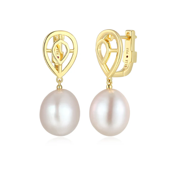 14K Yellow Gold Plated Freshwater Pearl Hoops Swede's Jewelers East Windsor, CT