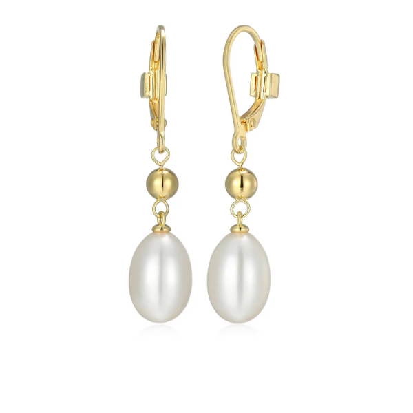 Yellow Gold Plated Drop Earrings with Genuine Pearls Swede's Jewelers East Windsor, CT