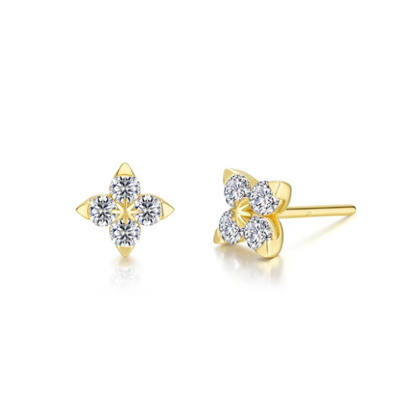 Gold Plated Sterling Silver .88ctw Simulated Diamond Flower Inspired Stud Earrings, 8 stones Swede's Jewelers East Windsor, CT
