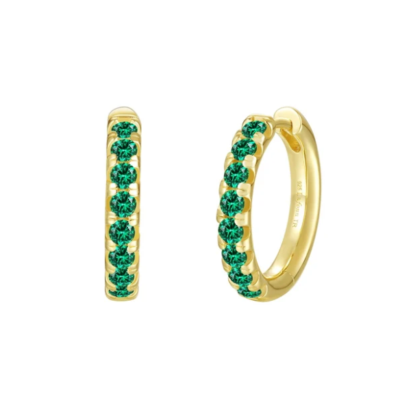 Gold Plated Sterling Silver Hoops set with 16 Simulated Emeralds, 0.8 CTW, 19.5 mm Swede's Jewelers East Windsor, CT