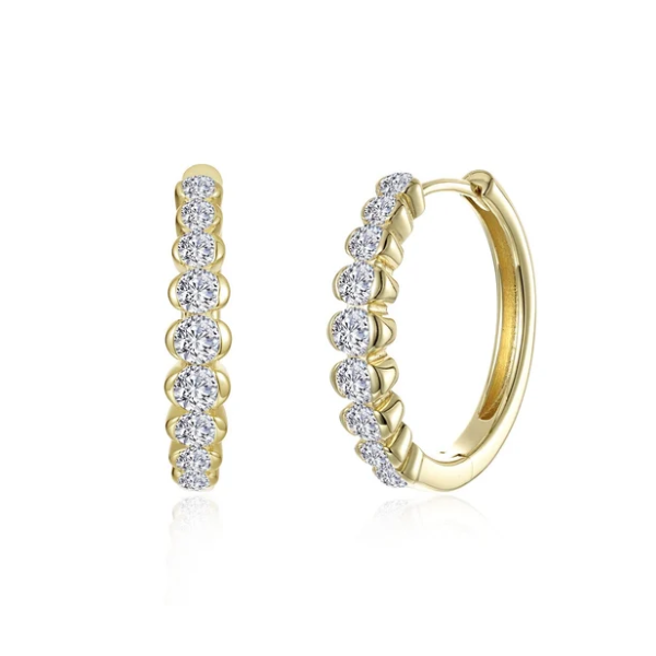 Gold Plated Sterling Silver Medium Hoops .86ctw  with 18 graduating Simulated Diamonds,  19mm Swede's Jewelers East Windsor, CT