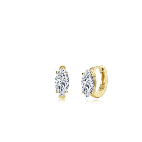 Gold Plated Sterling Silver Floating Cut Huggie Earrings, 2 Marquise Solitaire Simulated Diamonds, 1.90 CTW, 12.1mm Swede's Jewelers East Windsor, CT