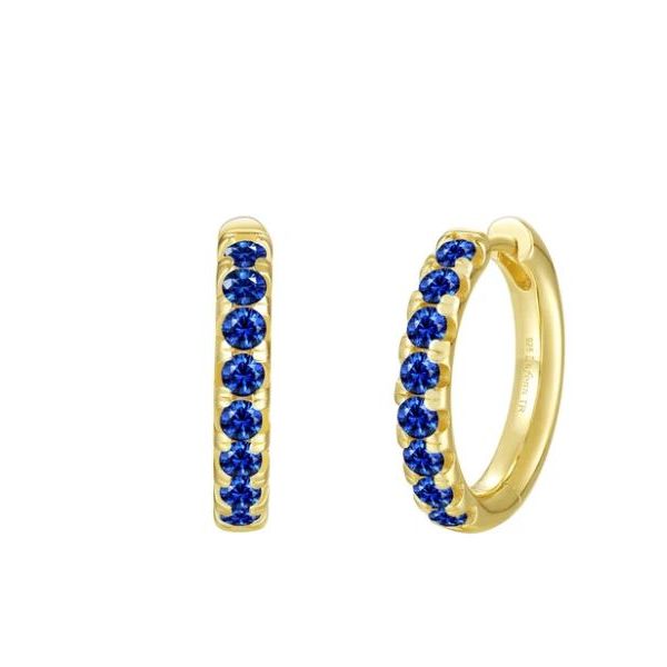 0.8 CTW Lab-Grown Blue Spphire Hoops, Gold Plated Sterling Silver Swede's Jewelers East Windsor, CT