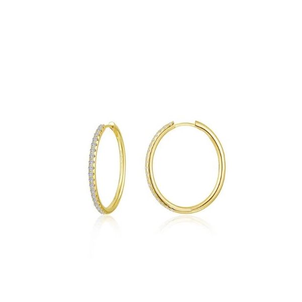1.14 CTW Simulated Diamond large oval hoops, gold plated sterling silver, 38 stones Swede's Jewelers East Windsor, CT