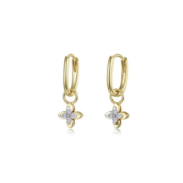 0.24 CTW Simulated Diamond charm hoops, detachable flower charms, gold plated sterling silver Swede's Jewelers East Windsor, CT