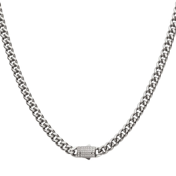 Stainless Steel Curb Chain with Lab-grown Diamond Clasp Swede's Jewelers East Windsor, CT