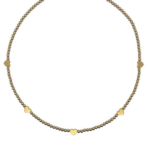 Elyse Ryan Golden Heart Necklace, 3mm Gold-Filled Beads with Five Golden Heart Accents Swede's Jewelers East Windsor, CT